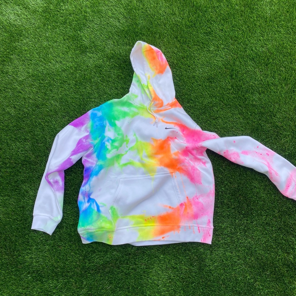 White tie-dye, rainbow men’s Nike hoodie